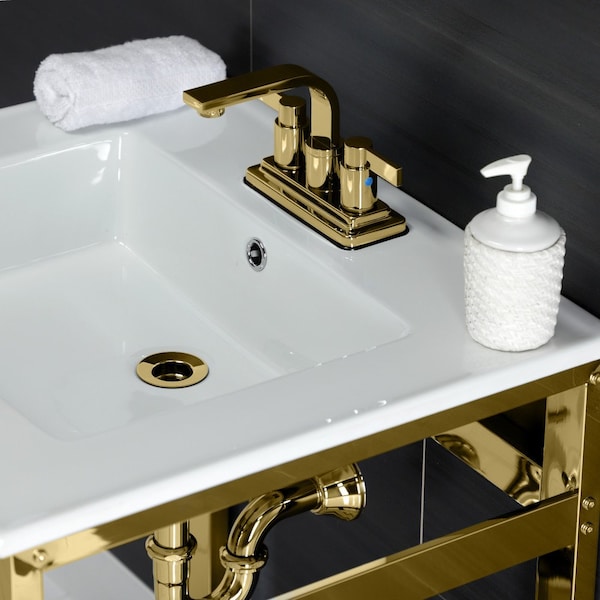 VWP2522W4A2 25 Ceramic Console Sink (4,3-Hole),White/Polished Brass